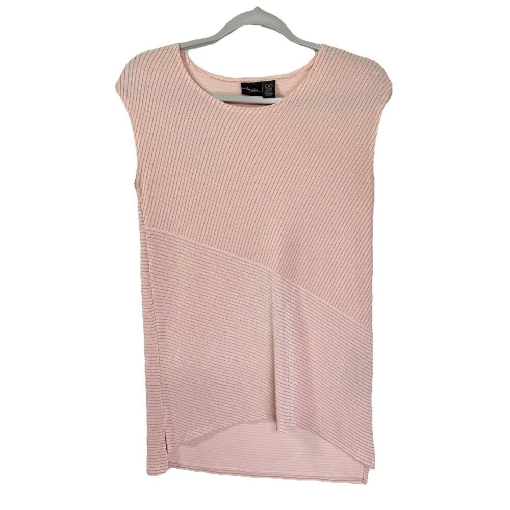Chicos Travelers Sleeveless Tunic Tank Top Sz 00/XS Pink Metallic Stripe Hi-Low
